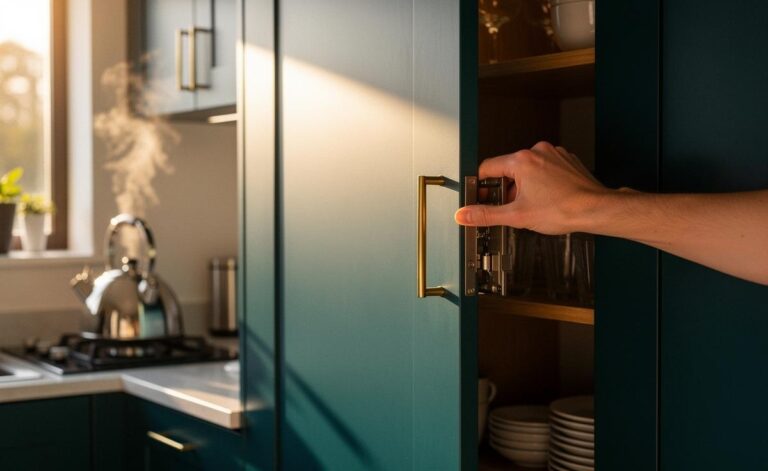 Illustration of how closing kitchen cabinets prevents unnecessary stress and mess