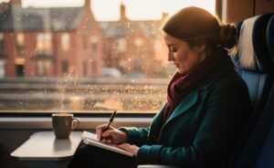 Illustration of using a gratitude journal to boost happiness and reduce anxiety