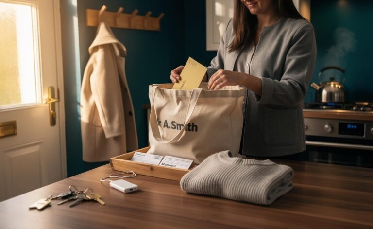 Illustration of a person resetting a cluttered kitchen counter using simple daily decluttering habits